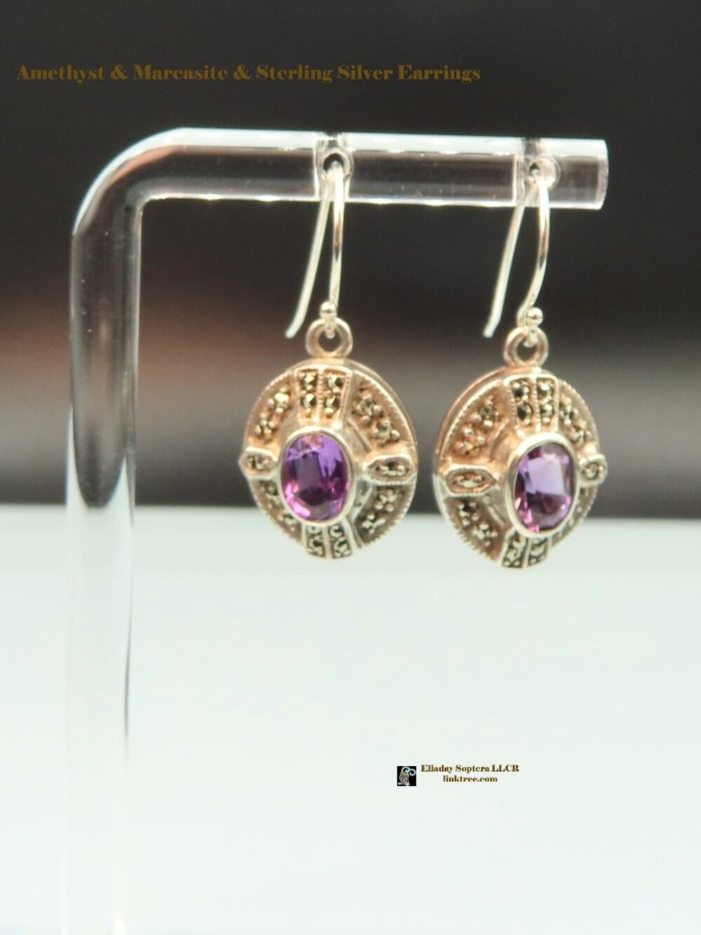 [SALE!] Amethyst & Marcasite & Sterling Silver Dangle Earrings